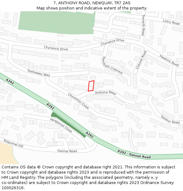 7, ANTHONY ROAD, NEWQUAY, TR7 2AS: Location map and indicative extent of plot
