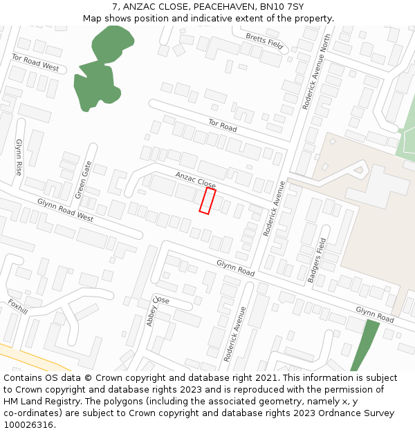 7, ANZAC CLOSE, PEACEHAVEN, BN10 7SY: Location map and indicative extent of plot