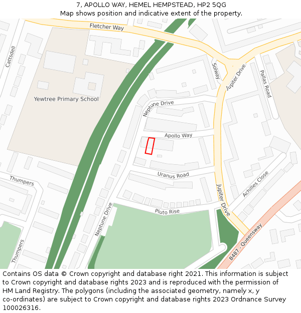 7, APOLLO WAY, HEMEL HEMPSTEAD, HP2 5QG: Location map and indicative extent of plot