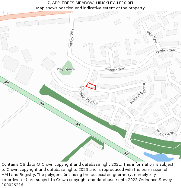7, APPLEBEES MEADOW, HINCKLEY, LE10 0FL: Location map and indicative extent of plot