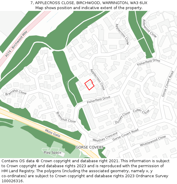 7, APPLECROSS CLOSE, BIRCHWOOD, WARRINGTON, WA3 6UX: Location map and indicative extent of plot