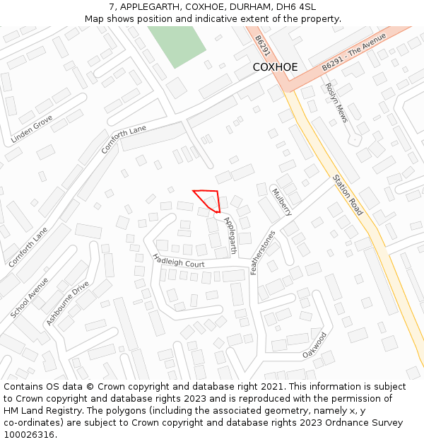 7, APPLEGARTH, COXHOE, DURHAM, DH6 4SL: Location map and indicative extent of plot