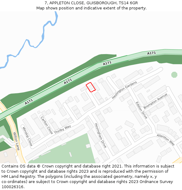 7, APPLETON CLOSE, GUISBOROUGH, TS14 6GR: Location map and indicative extent of plot