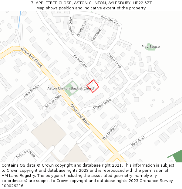 7, APPLETREE CLOSE, ASTON CLINTON, AYLESBURY, HP22 5ZF: Location map and indicative extent of plot
