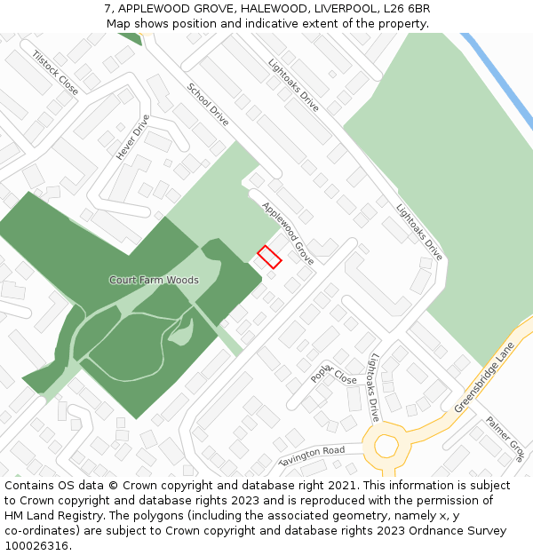 7, APPLEWOOD GROVE, HALEWOOD, LIVERPOOL, L26 6BR: Location map and indicative extent of plot