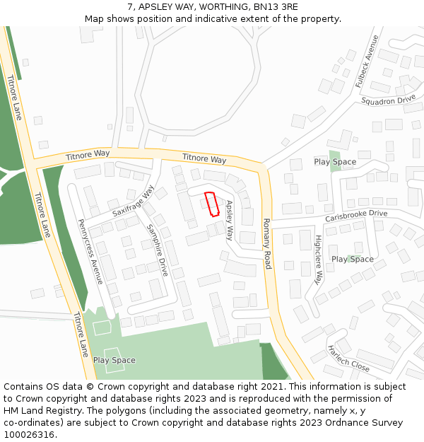 7, APSLEY WAY, WORTHING, BN13 3RE: Location map and indicative extent of plot