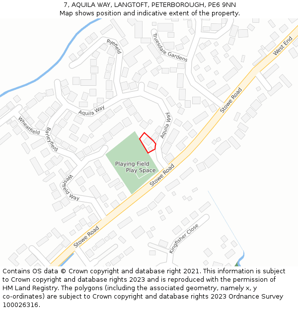 7, AQUILA WAY, LANGTOFT, PETERBOROUGH, PE6 9NN: Location map and indicative extent of plot