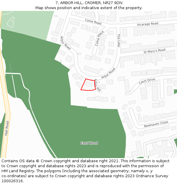 7, ARBOR HILL, CROMER, NR27 9DN: Location map and indicative extent of plot