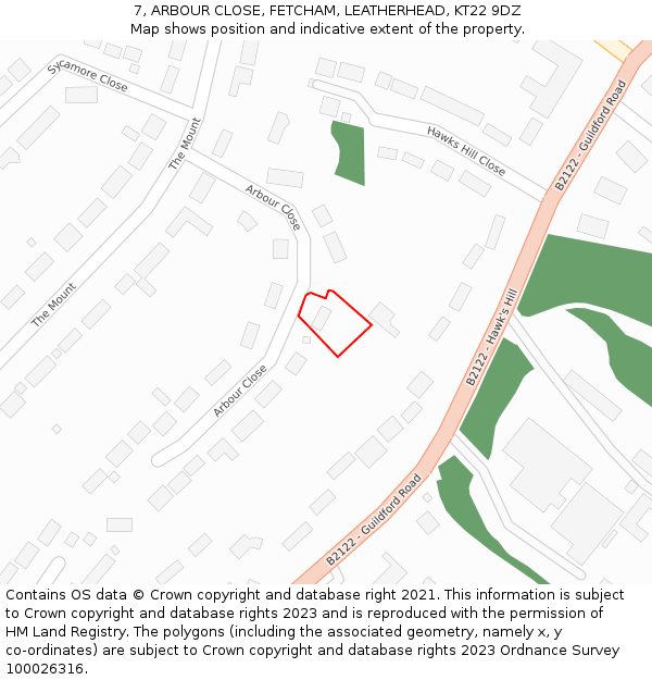 7, ARBOUR CLOSE, FETCHAM, LEATHERHEAD, KT22 9DZ: Location map and indicative extent of plot