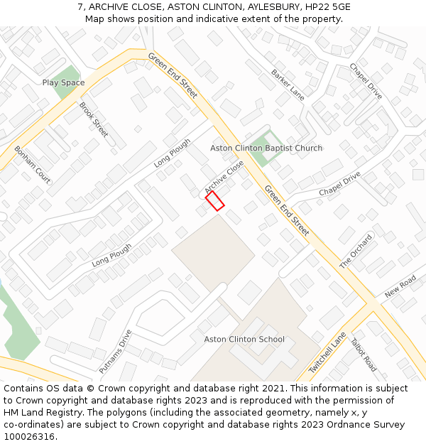 7, ARCHIVE CLOSE, ASTON CLINTON, AYLESBURY, HP22 5GE: Location map and indicative extent of plot