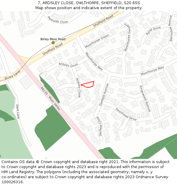 7, ARDSLEY CLOSE, OWLTHORPE, SHEFFIELD, S20 6SS: Location map and indicative extent of plot