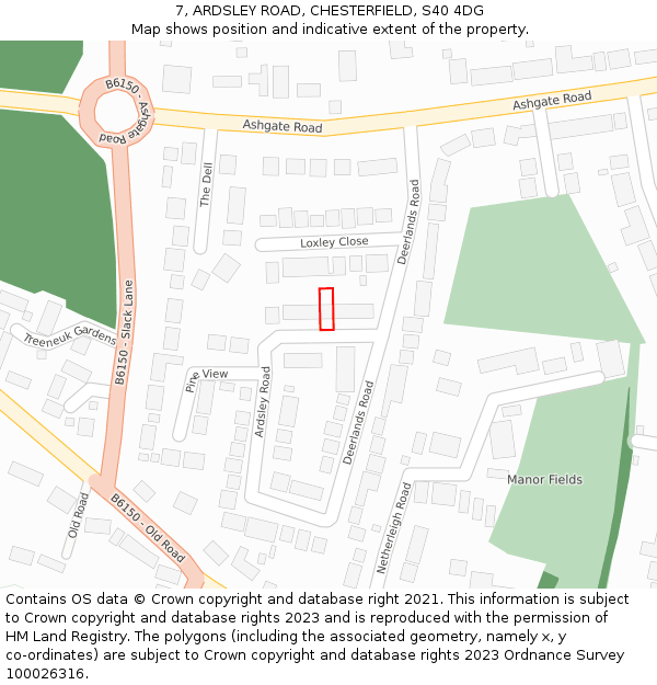 7, ARDSLEY ROAD, CHESTERFIELD, S40 4DG: Location map and indicative extent of plot