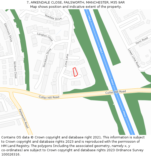 7, ARKENDALE CLOSE, FAILSWORTH, MANCHESTER, M35 9AR: Location map and indicative extent of plot