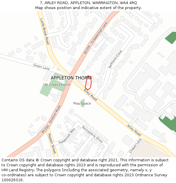 7, ARLEY ROAD, APPLETON, WARRINGTON, WA4 4RQ: Location map and indicative extent of plot