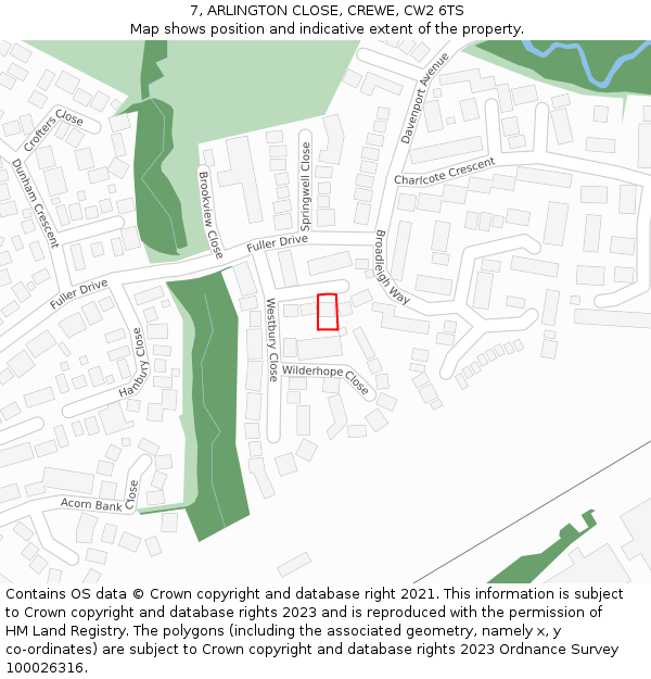 7, ARLINGTON CLOSE, CREWE, CW2 6TS: Location map and indicative extent of plot