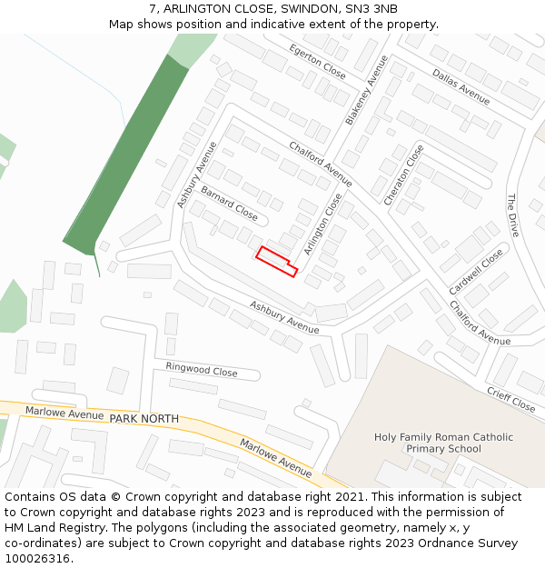 7, ARLINGTON CLOSE, SWINDON, SN3 3NB: Location map and indicative extent of plot