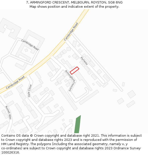 7, ARMINGFORD CRESCENT, MELBOURN, ROYSTON, SG8 6NG: Location map and indicative extent of plot