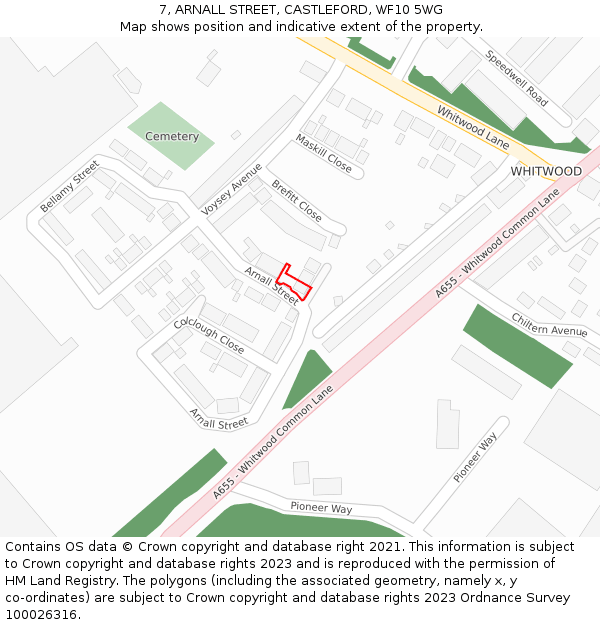 7, ARNALL STREET, CASTLEFORD, WF10 5WG: Location map and indicative extent of plot