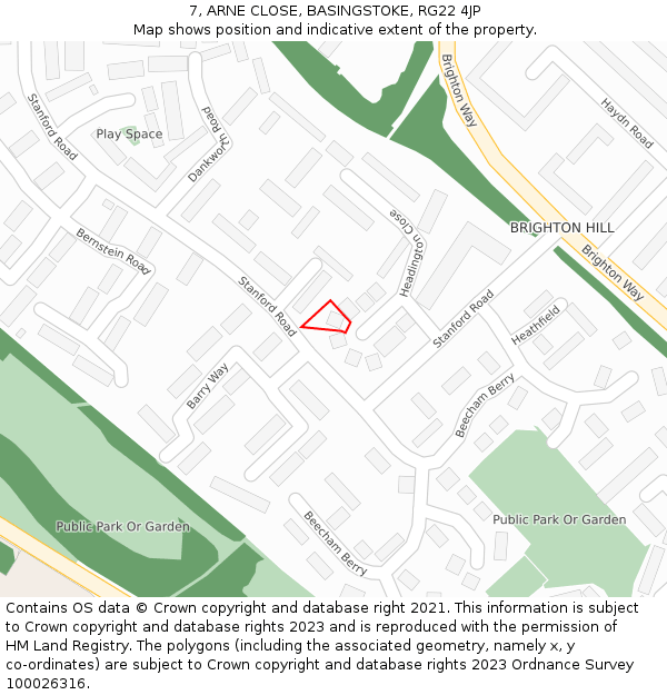 7, ARNE CLOSE, BASINGSTOKE, RG22 4JP: Location map and indicative extent of plot