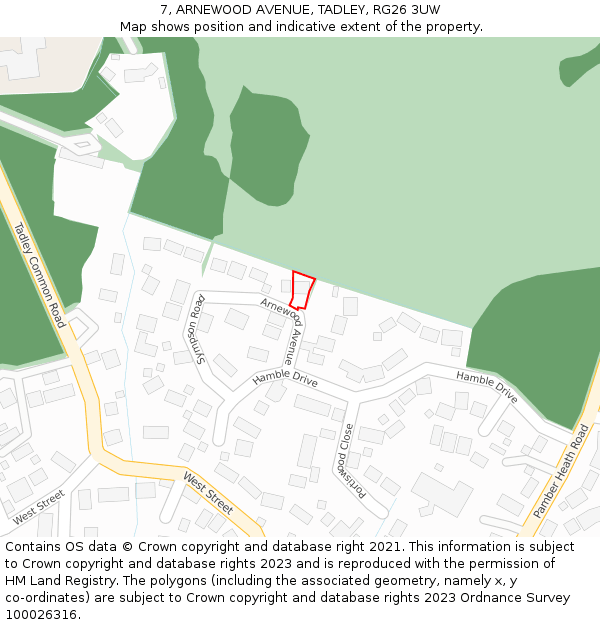 7, ARNEWOOD AVENUE, TADLEY, RG26 3UW: Location map and indicative extent of plot