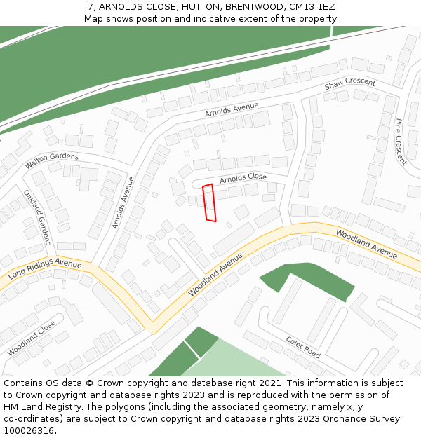 7, ARNOLDS CLOSE, HUTTON, BRENTWOOD, CM13 1EZ: Location map and indicative extent of plot