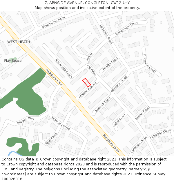 7, ARNSIDE AVENUE, CONGLETON, CW12 4HY: Location map and indicative extent of plot