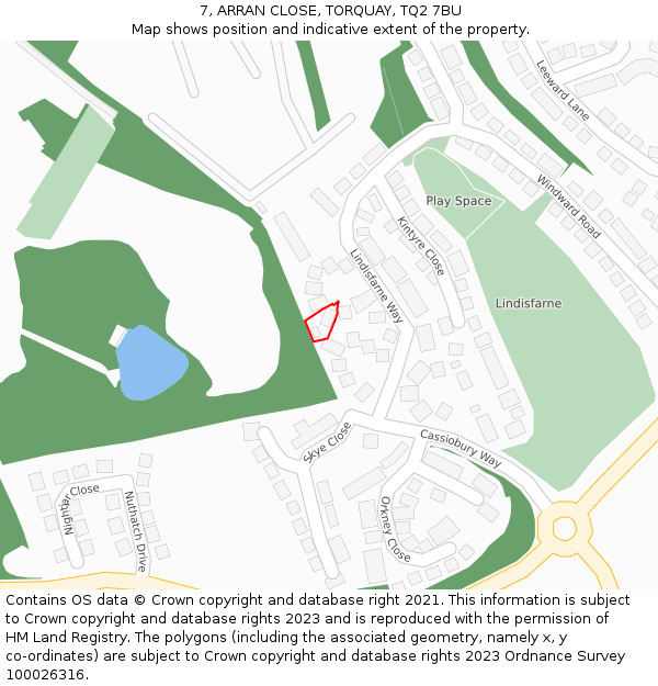 7, ARRAN CLOSE, TORQUAY, TQ2 7BU: Location map and indicative extent of plot