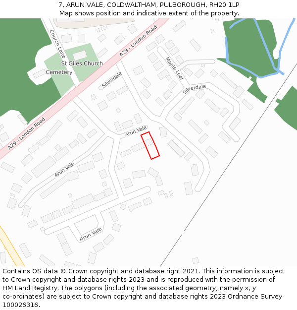 7, ARUN VALE, COLDWALTHAM, PULBOROUGH, RH20 1LP: Location map and indicative extent of plot