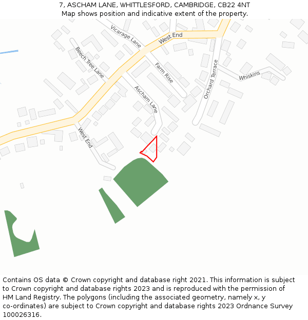 7, ASCHAM LANE, WHITTLESFORD, CAMBRIDGE, CB22 4NT: Location map and indicative extent of plot