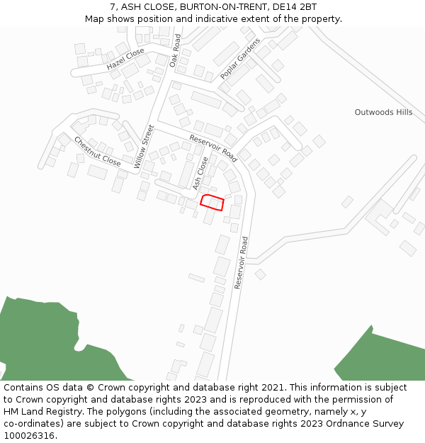 7, ASH CLOSE, BURTON-ON-TRENT, DE14 2BT: Location map and indicative extent of plot