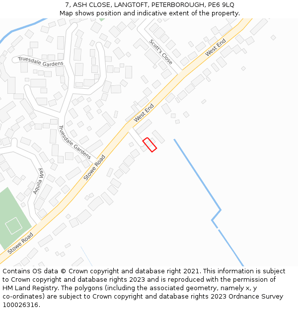 7, ASH CLOSE, LANGTOFT, PETERBOROUGH, PE6 9LQ: Location map and indicative extent of plot