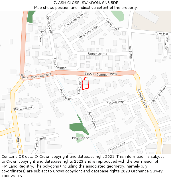 7, ASH CLOSE, SWINDON, SN5 5DF: Location map and indicative extent of plot