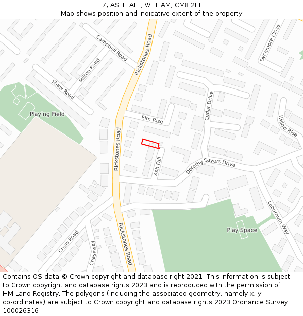 7, ASH FALL, WITHAM, CM8 2LT: Location map and indicative extent of plot