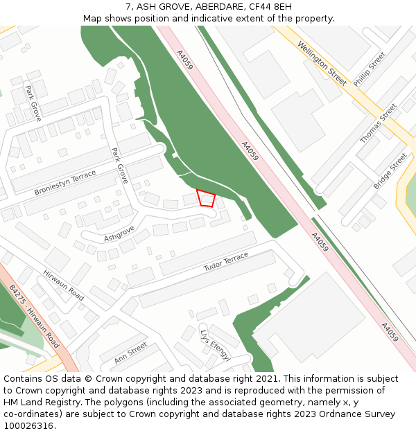 7, ASH GROVE, ABERDARE, CF44 8EH: Location map and indicative extent of plot