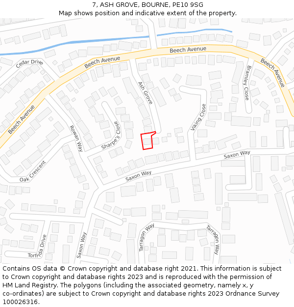 7, ASH GROVE, BOURNE, PE10 9SG: Location map and indicative extent of plot