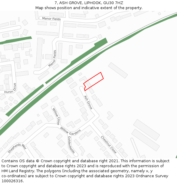 7, ASH GROVE, LIPHOOK, GU30 7HZ: Location map and indicative extent of plot