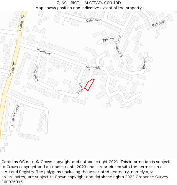 7, ASH RISE, HALSTEAD, CO9 1RD: Location map and indicative extent of plot