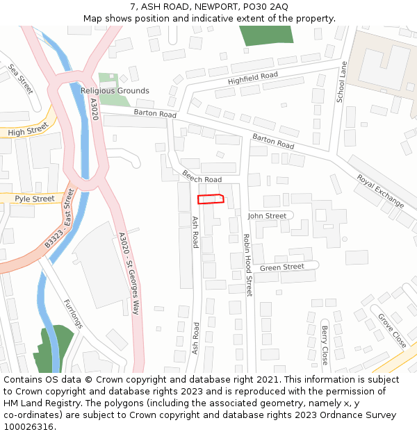 7, ASH ROAD, NEWPORT, PO30 2AQ: Location map and indicative extent of plot