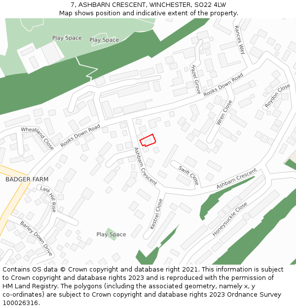 7, ASHBARN CRESCENT, WINCHESTER, SO22 4LW: Location map and indicative extent of plot