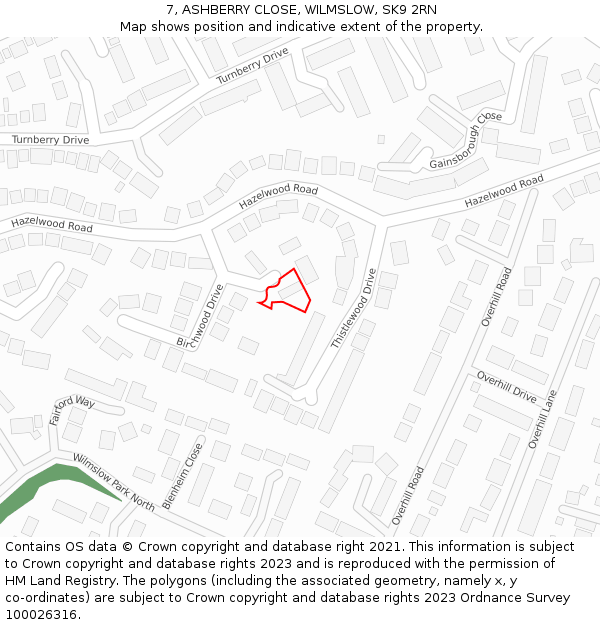 7, ASHBERRY CLOSE, WILMSLOW, SK9 2RN: Location map and indicative extent of plot