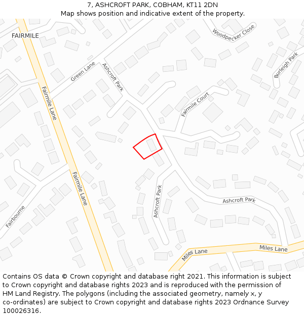 7, ASHCROFT PARK, COBHAM, KT11 2DN: Location map and indicative extent of plot