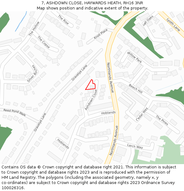 7, ASHDOWN CLOSE, HAYWARDS HEATH, RH16 3NR: Location map and indicative extent of plot