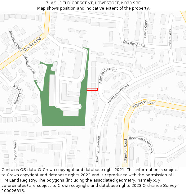 7, ASHFIELD CRESCENT, LOWESTOFT, NR33 9BE: Location map and indicative extent of plot