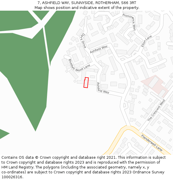7, ASHFIELD WAY, SUNNYSIDE, ROTHERHAM, S66 3RT: Location map and indicative extent of plot
