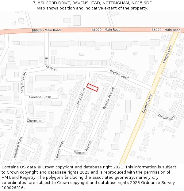 7, ASHFORD DRIVE, RAVENSHEAD, NOTTINGHAM, NG15 9DE: Location map and indicative extent of plot