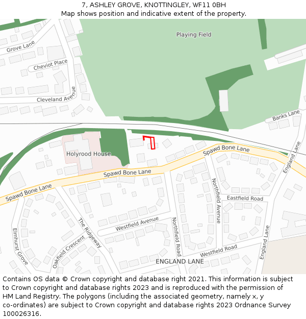 7, ASHLEY GROVE, KNOTTINGLEY, WF11 0BH: Location map and indicative extent of plot