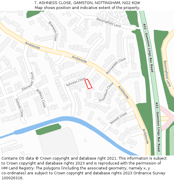 7, ASHNESS CLOSE, GAMSTON, NOTTINGHAM, NG2 6QW: Location map and indicative extent of plot