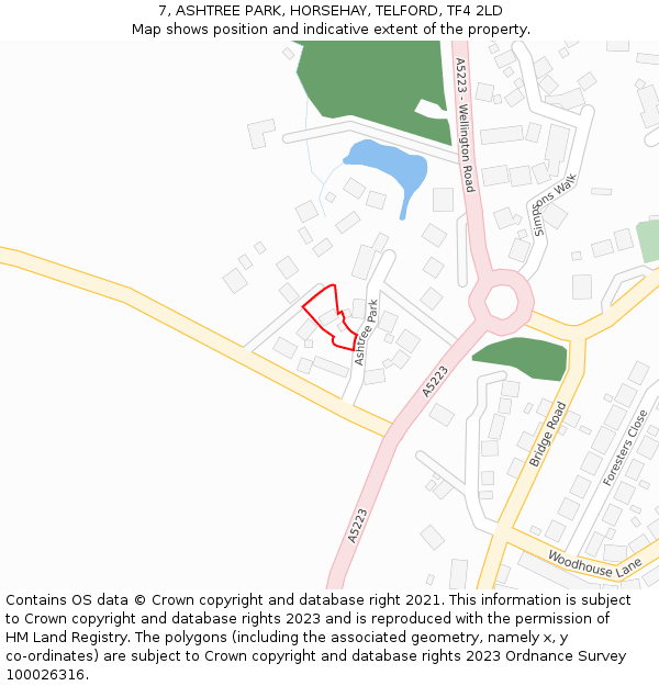 7, ASHTREE PARK, HORSEHAY, TELFORD, TF4 2LD: Location map and indicative extent of plot