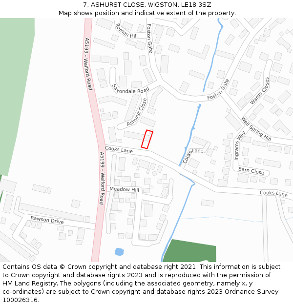 7, ASHURST CLOSE, WIGSTON, LE18 3SZ: Location map and indicative extent of plot