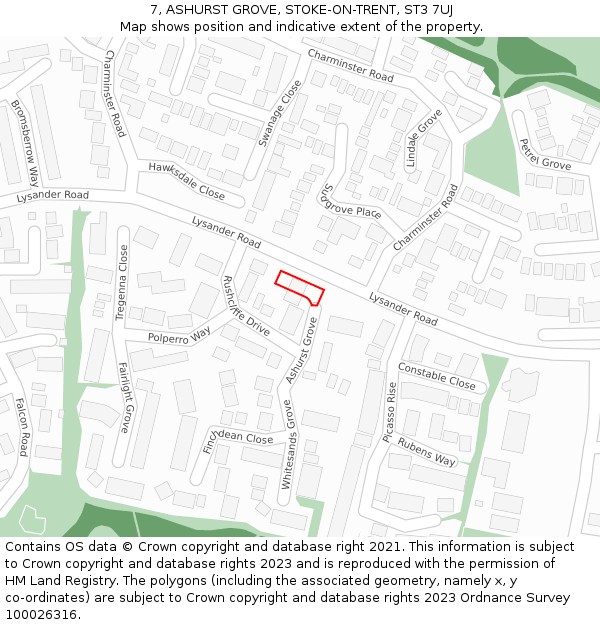 7, ASHURST GROVE, STOKE-ON-TRENT, ST3 7UJ: Location map and indicative extent of plot